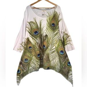 NWT Indigo Soul Plus Size Tunic Top 3XL Peacock Rhinestone Sharkbite Hem Boho